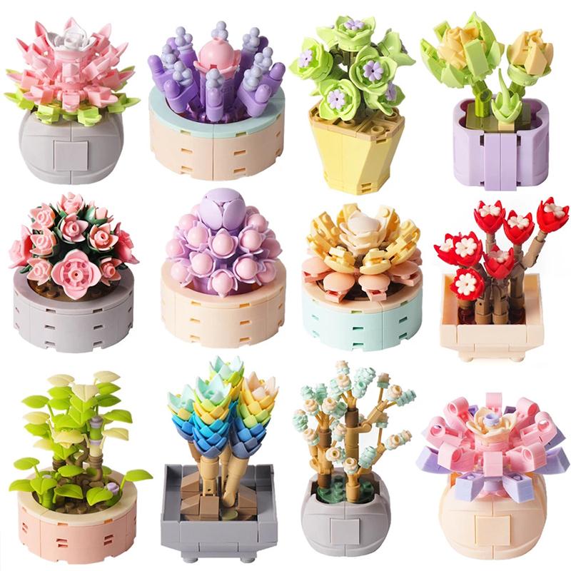 Bonsai Building Blocks City Creative Pant Flower Block Building Bricks Construction Flowers DIY Potted Blocks Gift.