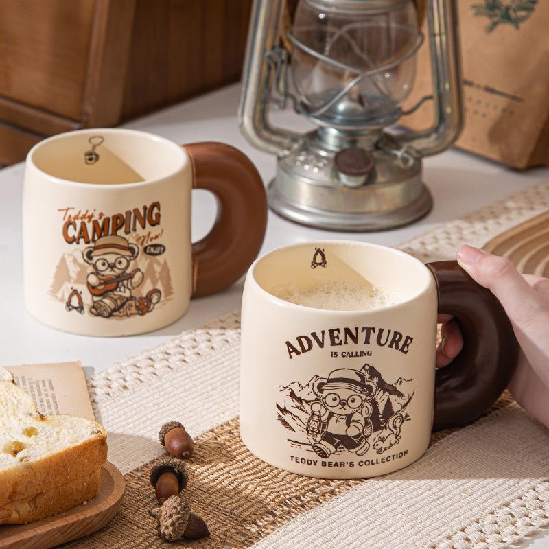 Camping Teddy Collection Ceramic Cup Large Capacity High Precision Mug Household Breakfast Cup Couple Cup Souvenir