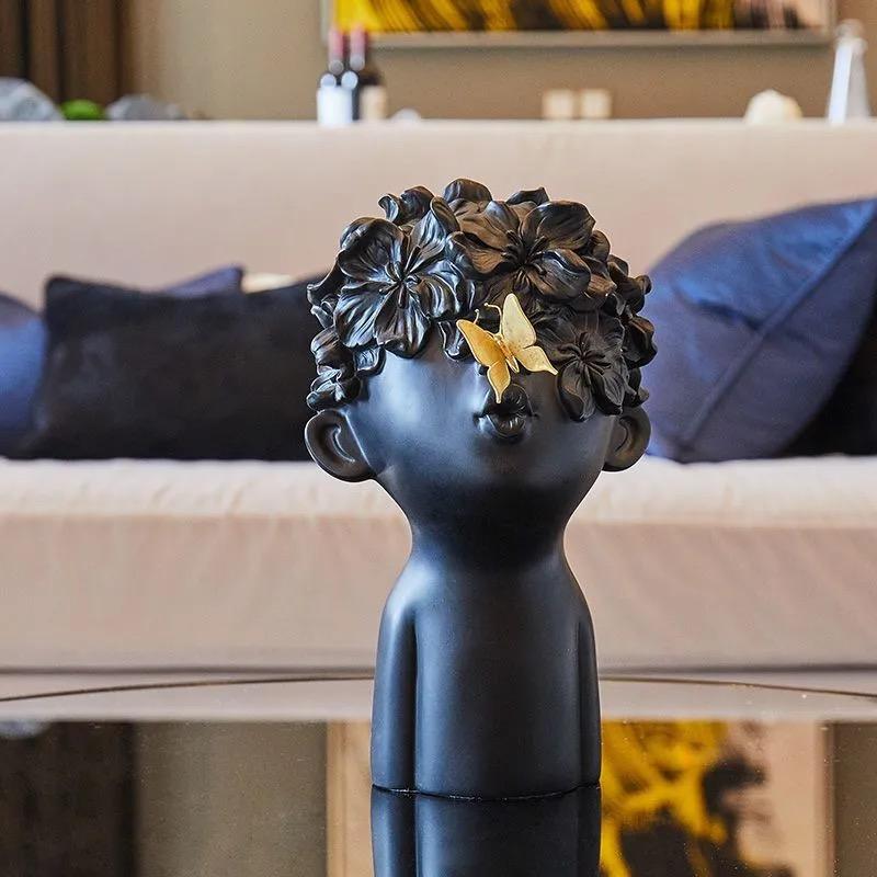 Креативная фигурка мальчика-бабочки из смолы, декор для дома, гостиной, ТВ-тумбы Black L