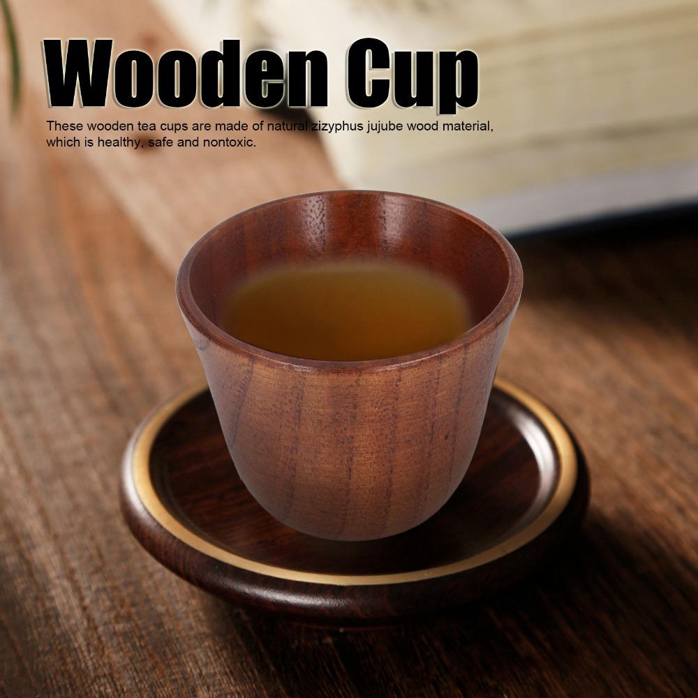 4Pcs Set Solid Wood Wooden Tea Cups Heat Insulation Wooden Coffee Cup Wooden Cup Set  Tea Drinking