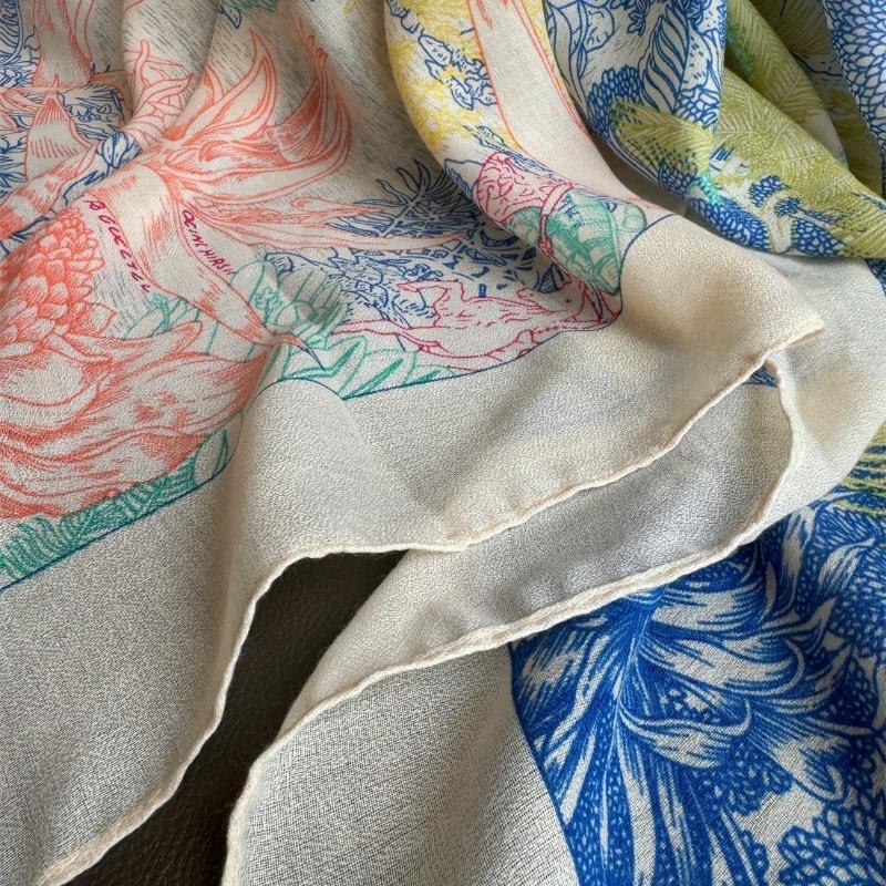 Spring and summer new women's thin linen 130 square scarves, colored scarves, high-end shawls outside for travel photos