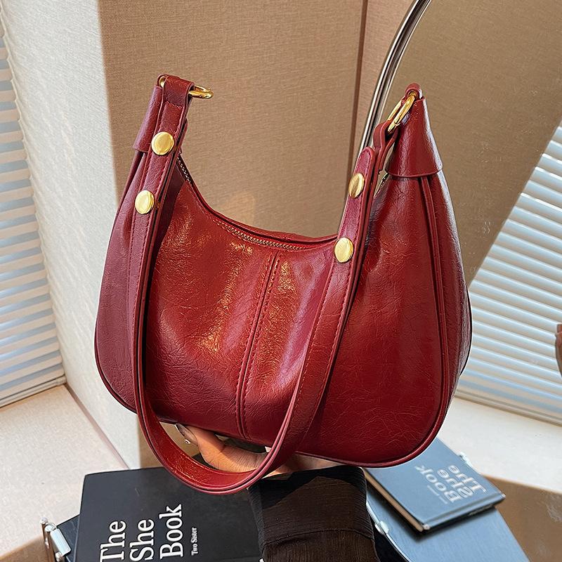 Bag Women's Bag 2025 New Versatile Underarm Bag Oil Wax Leather Trend Premium Textured Shoulder Bag Crossbody Bag