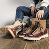 Fashion Mid-british Desert Boots for Men Color Match Autumn Winter Designer Cow Leather Platform Shoes Male Fashion Casual Ankle Boots