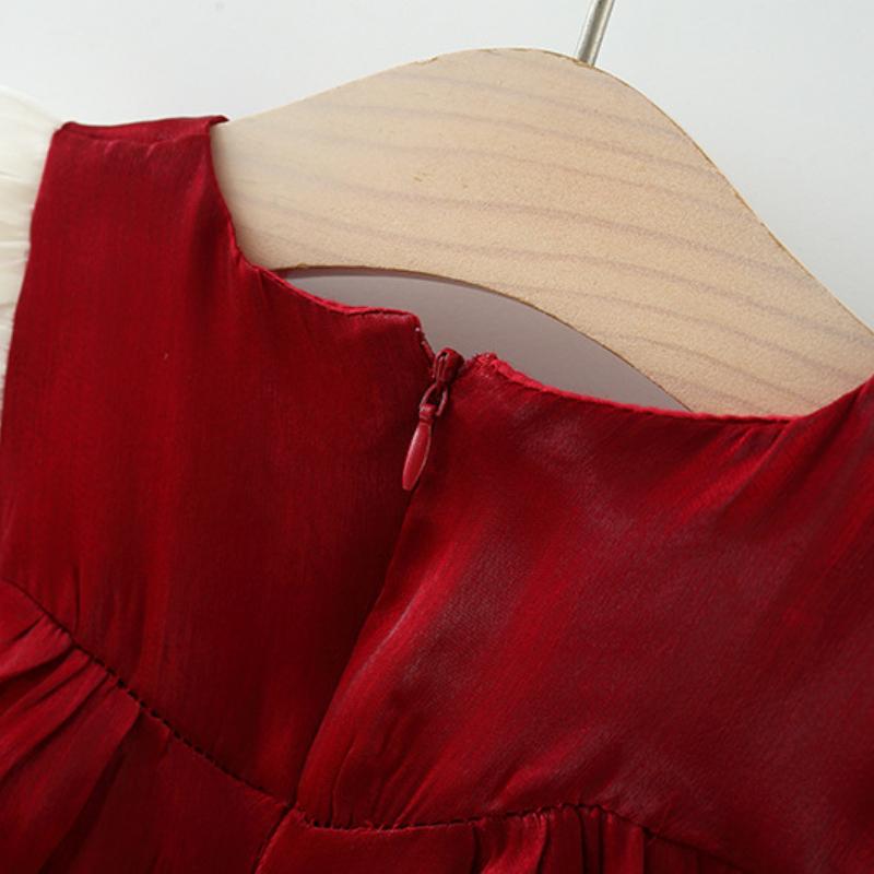 Nová letní dívčí jednobarevná sukně s létajícím rukávem Dívčí dívčí šaty s velkou mašlí