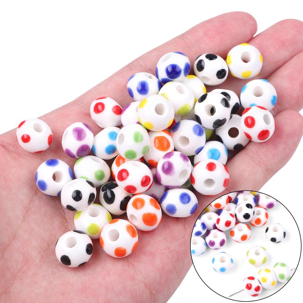 2 Stück/Beutel, 12 x 9 mm, handgefertigt, rund, gepunktet, Keramikperlen, Charm-Porzellan, lose Distanzperlen für DIY-Schmuck, Handwerk, Herstellung, Zubehör