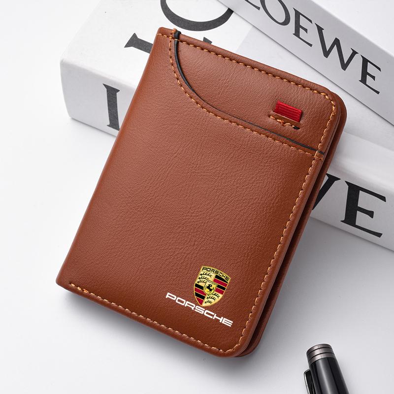 Leather Car Wallet Mini Credit Card Purse Portable Wallet For Porsche Cayenne Panamera Macan 911 Taycan Boxster Cayman 918 Pajun