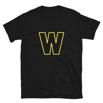 Letter W Yellow Bold Font Simple Black T-Shirt