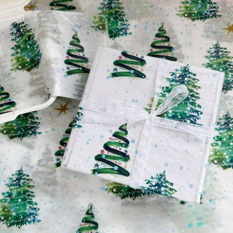 

10 Pcs/Set Christmas Tree Print Gift Wrapping Paper - Durable Festive Wrapping Paper for Christmas, Wedding & Holiday Gifts зелений