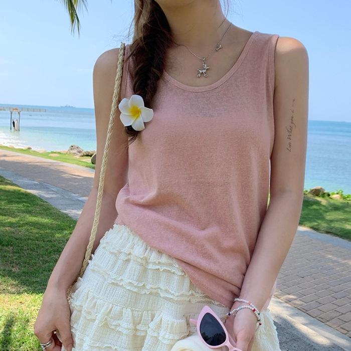 Women's Yellow Cotton-Linen Camisole: 2025 Summer Sleeveless Vest, Loose Fit Slimming Base Layer Top