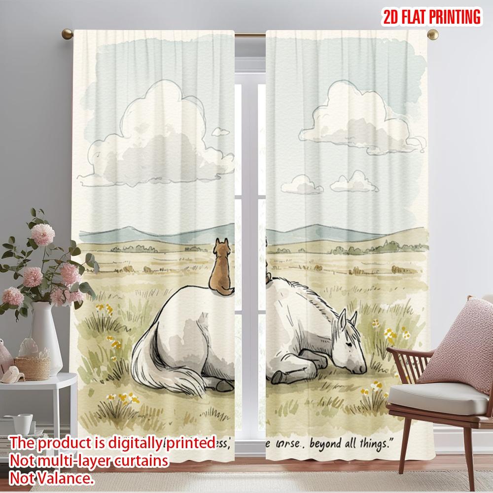

2pcs 2D flat printing Party Window Curtains Kindness Horse Comfort Nature Fabric Without Electricity All Season Party & Holiday 52.50×116.00 CM 2pcs