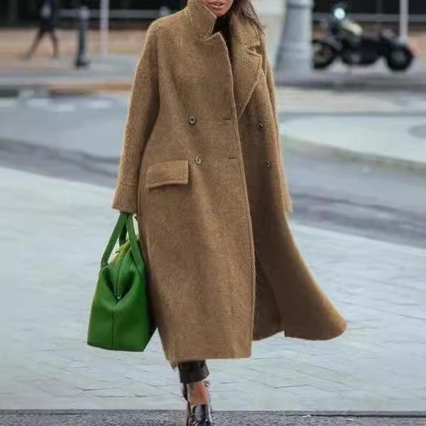 2025 Autumn/Winter Women's Solid Color Woolen Coat - Warm, Stylish, Casual