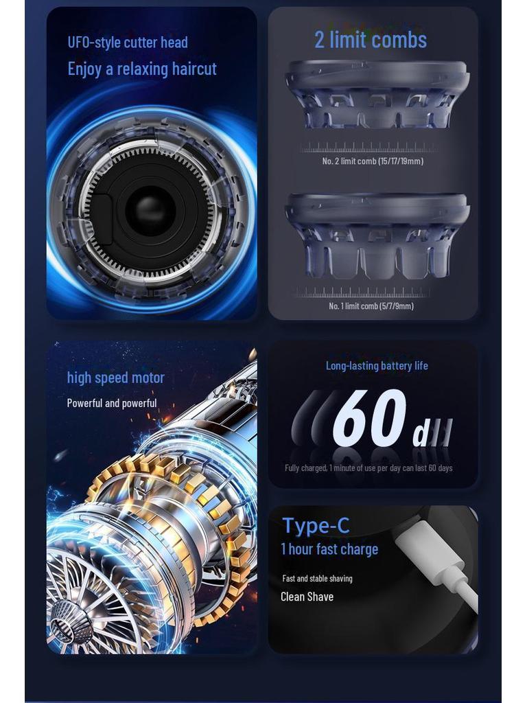 Intelligent Fully Automatic Men's Washable Electric Hair Clipper & Shaver (UFO Design)