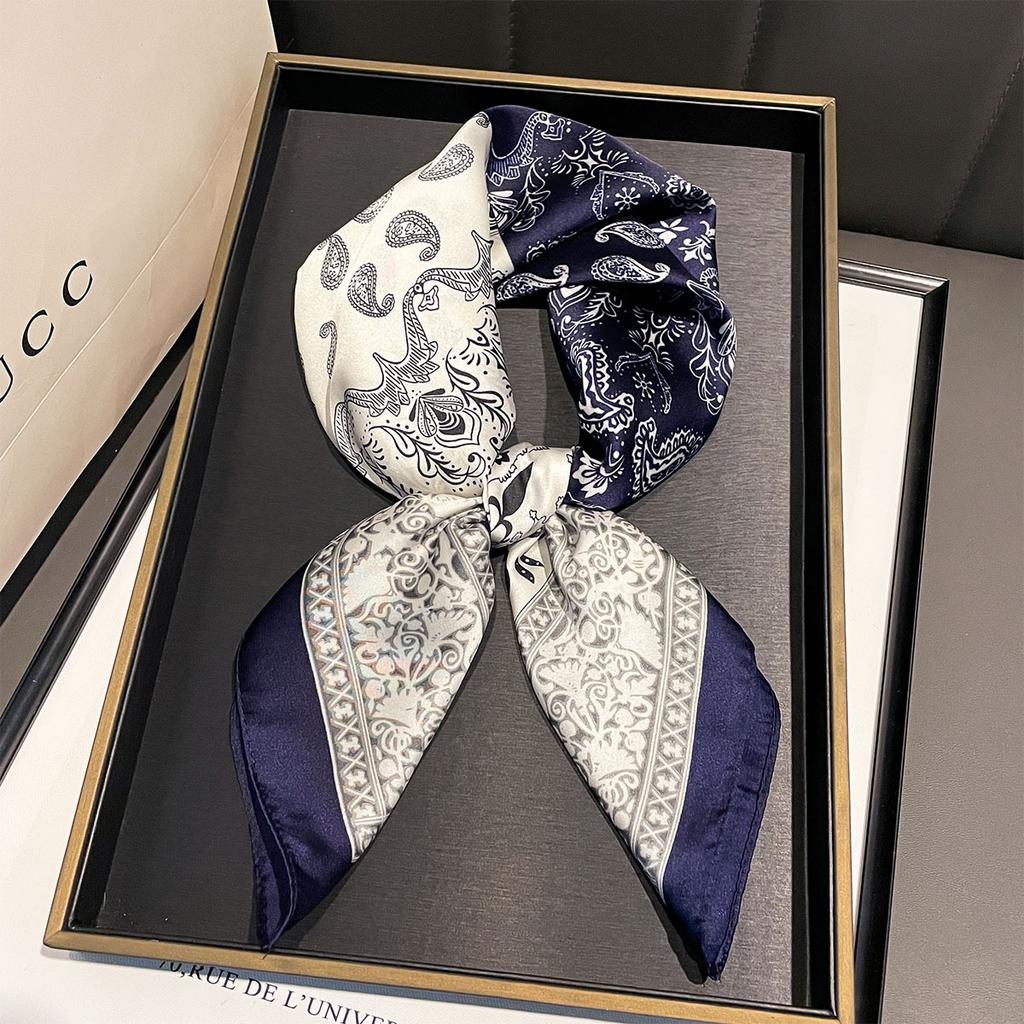 Luxury Square Scarf For Women Elegant Ladies Hijab Paisley Print Neckerchief Bandanas Summer Soft Stain Faux Silk Scarves Shawl