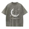 2026 New Heavyweight Pure Cotton Washed T-Shirt Loose Oversize Retro Distressed Street Style Moon Print Short Sleeve Base Layer