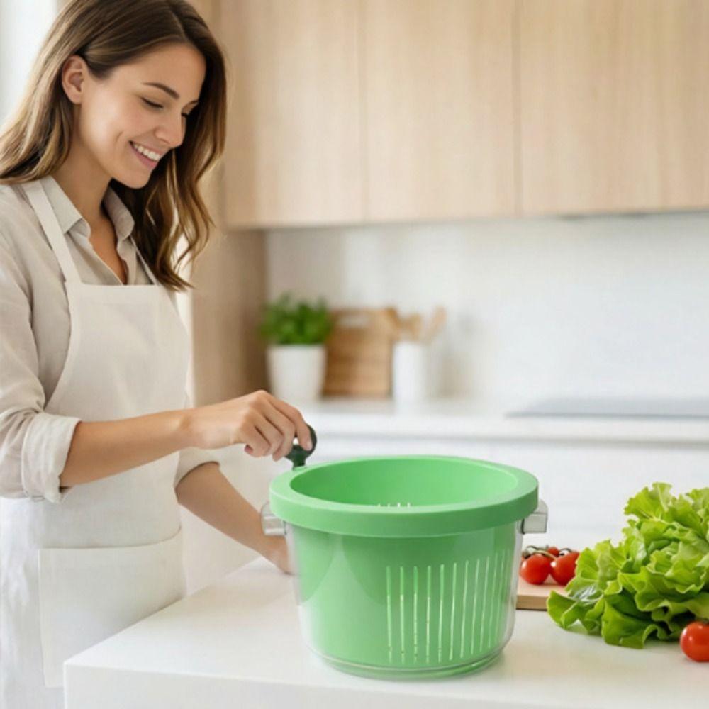Manual Vegetable Drain Basket Double-layer Large Capacity Fruit Washing Basket Plastic 360°Rotatable Fruit Washing Basin Salad