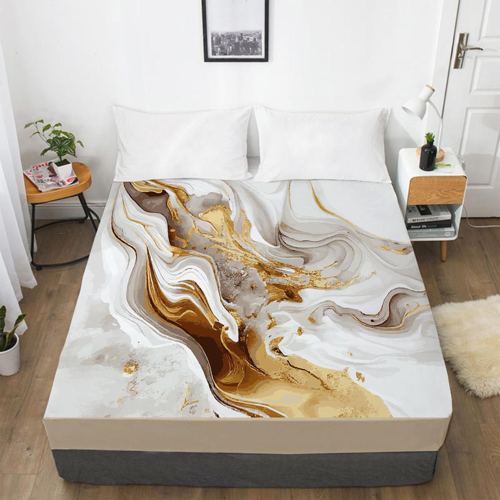 Fashion marble 3D printing pattern fitted sheet mattress cover elastic band bed sheet bedding