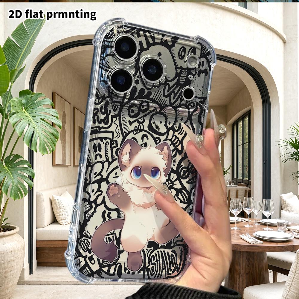 Phone Case: 2D Flat Suitable for iPhone 18 17 16 15 14 13 Pro, Transparent Four Corner Protective Case, Plush Kitten, Christmas and Halloween Gift