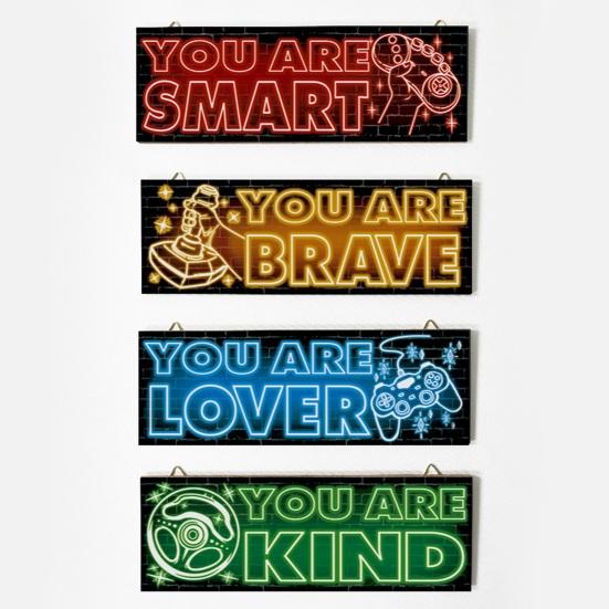 1/4Pcs Neon Light Effect Wall Decoration Wooden Game Theme Wall Art Sign Home Bedroom Gaming Room Cyberpunk Hanging Ornament