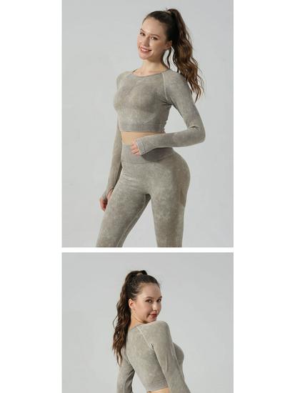 Zestaw do jogi dla kobiet z wysokim stanem: Spodnie podnoszące biodra i top z długim rękawem