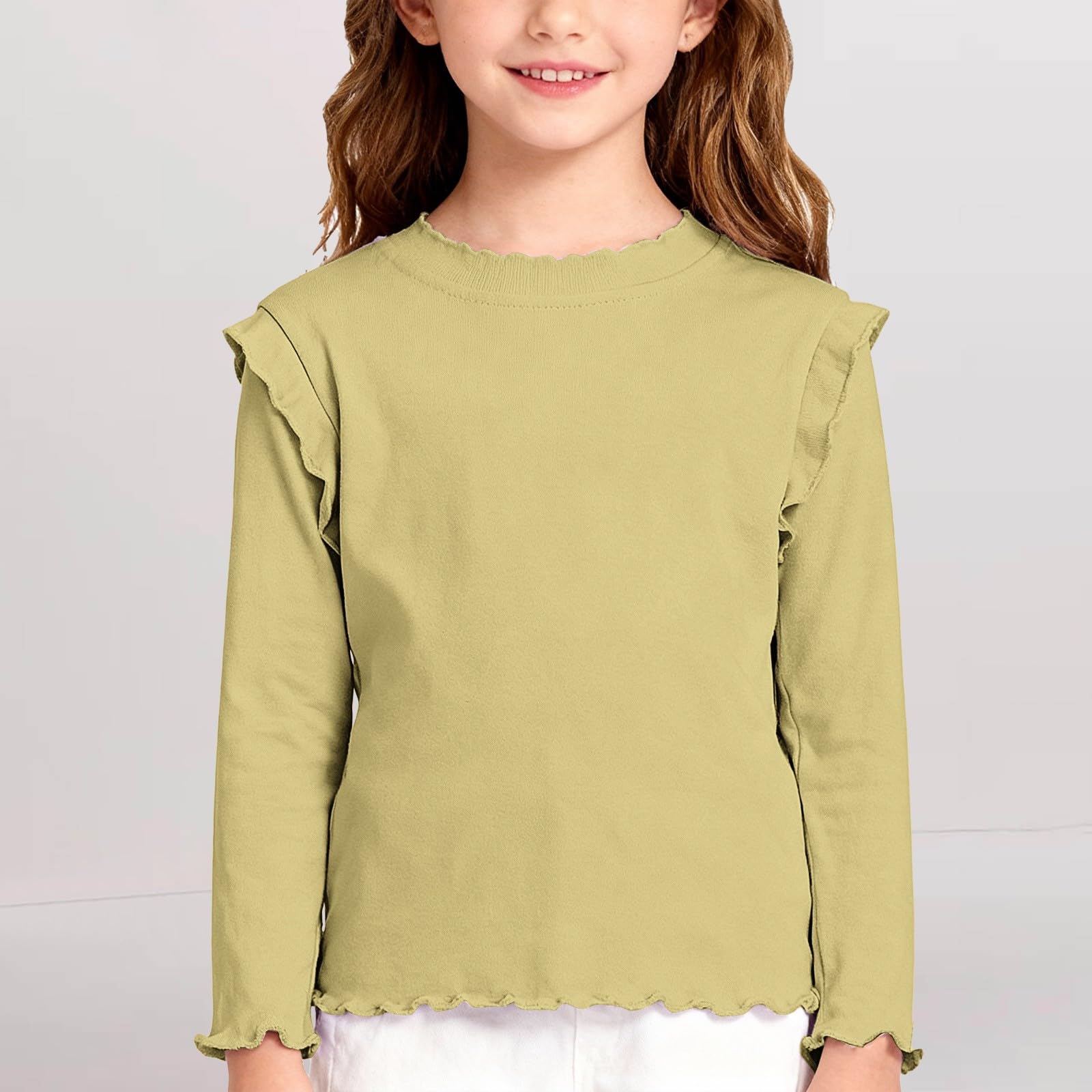 

Toddler Girls Soft Cotton Ruffle Shirt Crewneck Long Sleeve Slim Fit Top 90