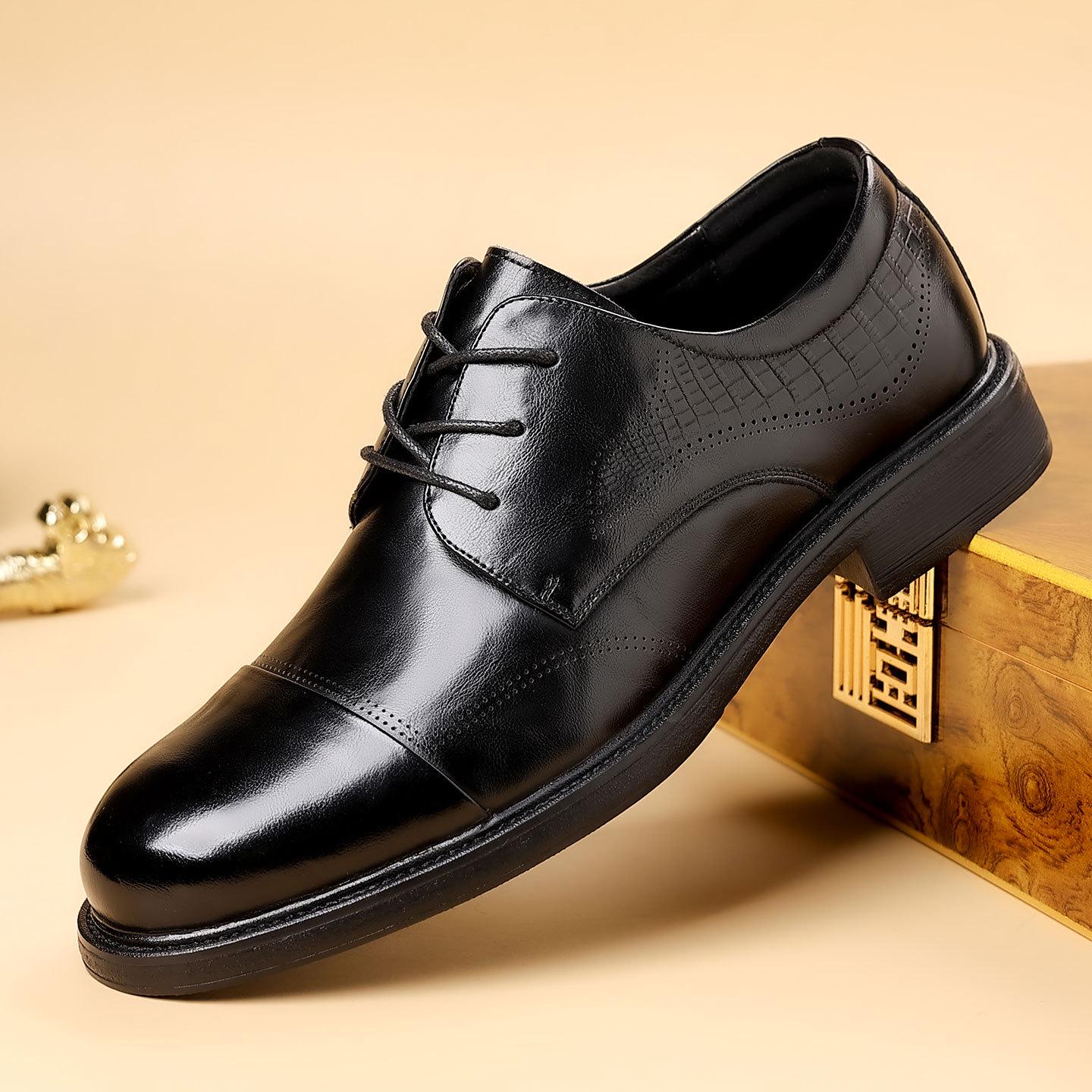 

Мужские туфли из натуральной кожи - Ретро британский стиль, Удобные для деловых поездок 38 чёрный