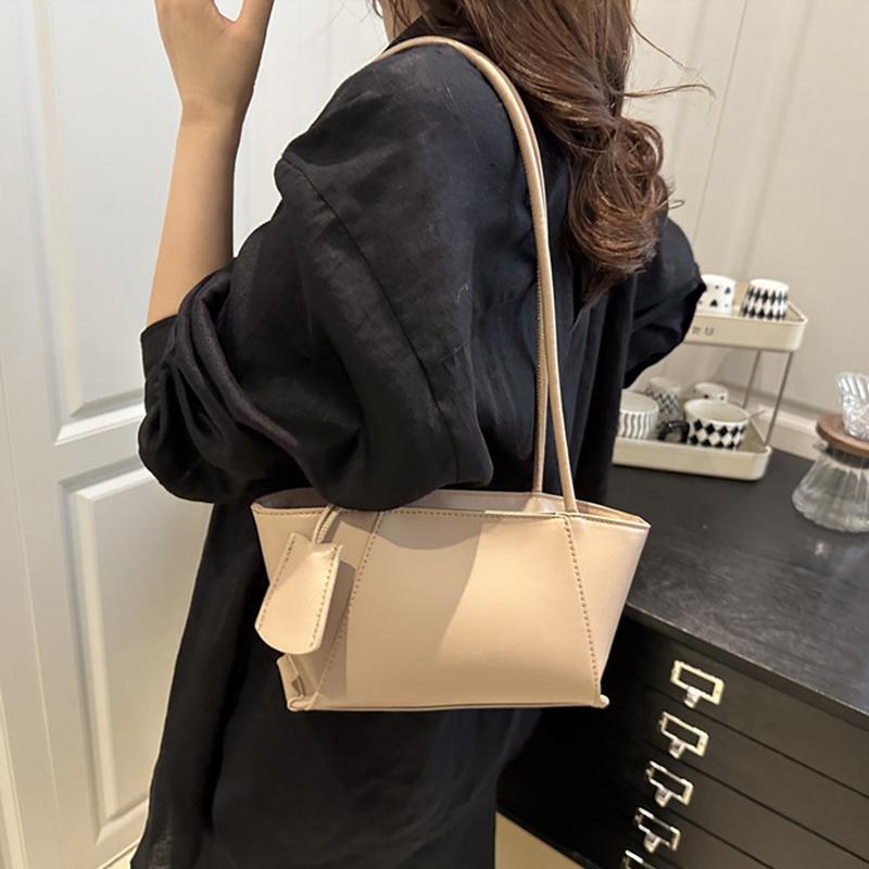 Simple Stylish Solid Color Tote Bag Luxury Casual Pu Leather Shoulder Bag Leisure High-end Women's Underarm Bag