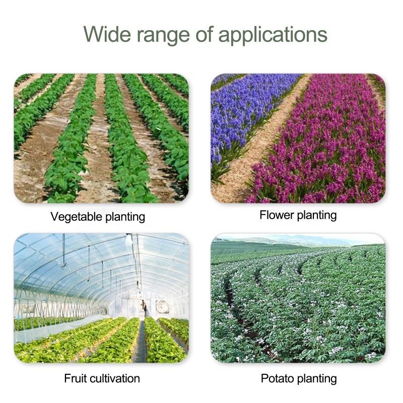 The size of the plastic perforated ground film product is 10*0.95M with 5 rows of holes