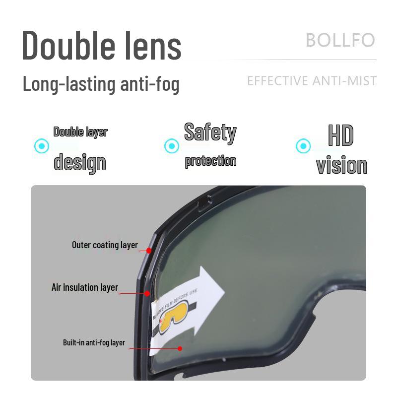 Anti-Fog Double Layer Ski Goggles - Fits Adult Helmets, Suitable for Children, Perfect for Winter Sports