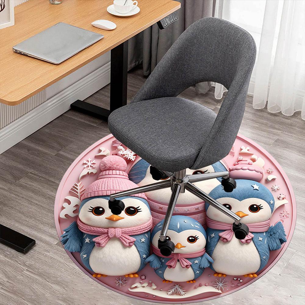 1pc Penguin Family Round Chair mat office Area Rug - Non-Slip, Floor Mat for Office, Bedroom, Ideal home decor gift c0112006
