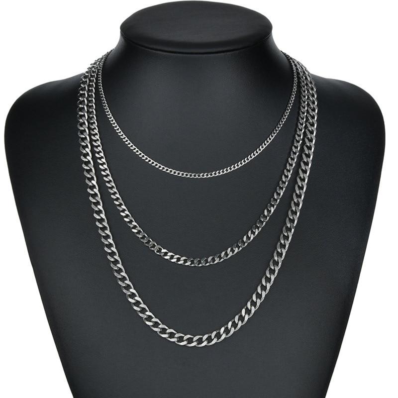 Set di 3 Collane Per Uomini e Donne Stile Hip Hop Acciaio Inossidabile Molatura a Sei Facce Catena Cubana Gioielli Minimalisti