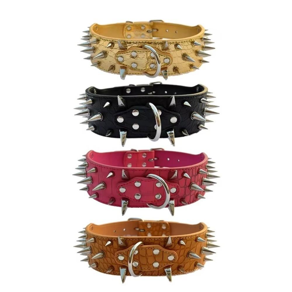 Adjustable PU Leather Pet Necklace Widen Rivets Pet Collar Spiked Dog Collars  Outdoor Dog Walking