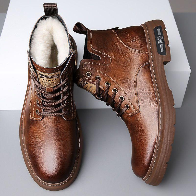 2025 autumn new Martin boots men's trendy men's boots leather British style tooling boots thick-soled high-top locomotive boots men's