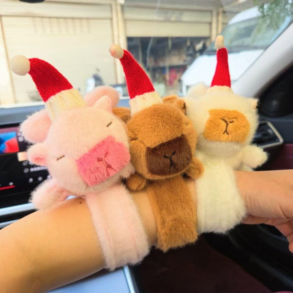 

Clap Ring Capybara Plush Slap Bracelet Christmas Hat Capybara Plush Hand Ring Kids Toys коричневий