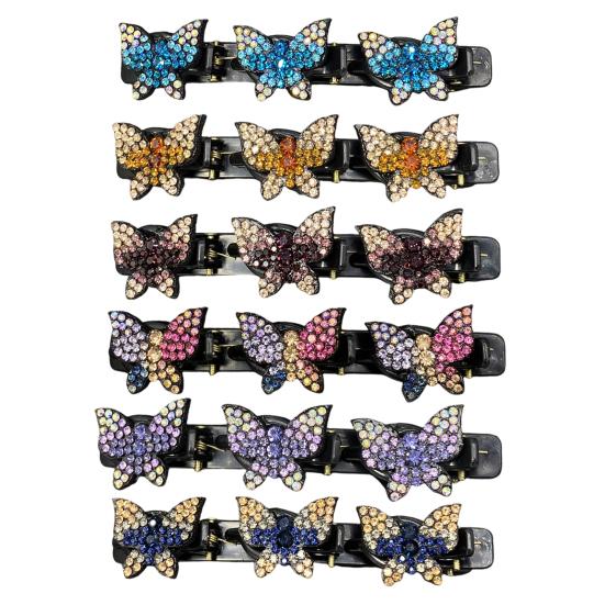 4/6Pcs Faux Crystal Stone Braided Hair Clips Girls Rhinestone Butterflies Decor Hair Braid Clips Shiny Hair Accessories