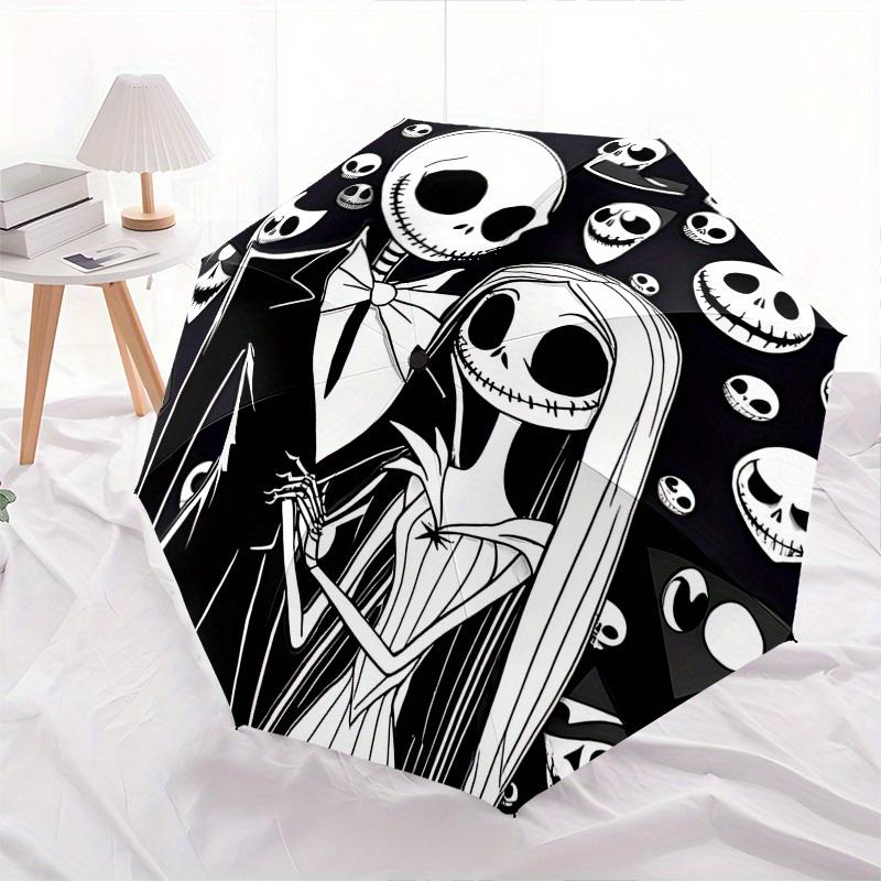 1 Auto Open Jack Skellington, Sally Themed Colorful 8-rib Portable Umbrella for Men and Women, A Compact Commuting Companion Suitable for Da