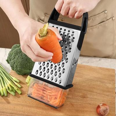 Stainless Steel Cheese Graters Four Sided Non-Slip Handle Food Shredder Multifunctional With Container Kitchen Chopper