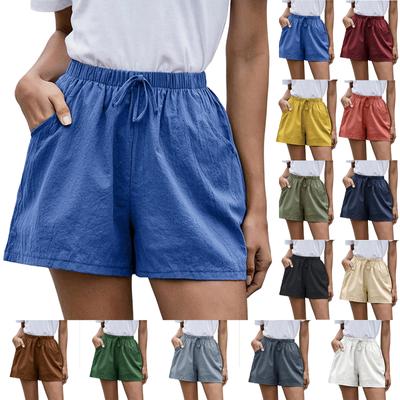 Women's Fashionable Color Drawstring Elastic Waist Pocket Casual Loose Shorts