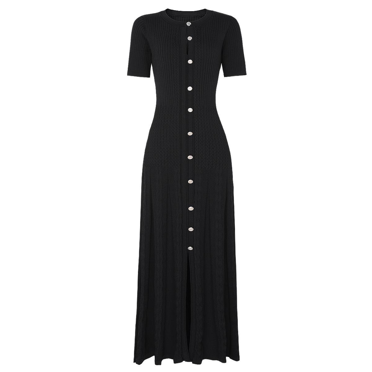 In-stock high-quality summer and autumn European and American new slim short-sleeve long knit dress 25164 S