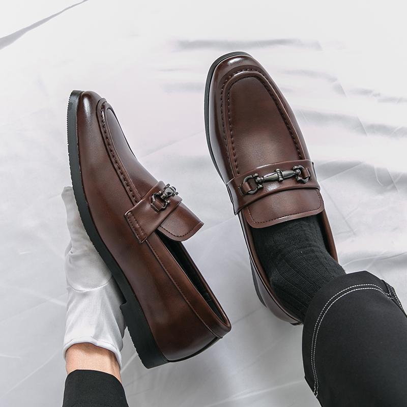Fashion Texture Men Comfortable Non-slip Men's Metal Buckle Design Vintage Advanced Leisure Luxury Business Office Large Loafer Shoes