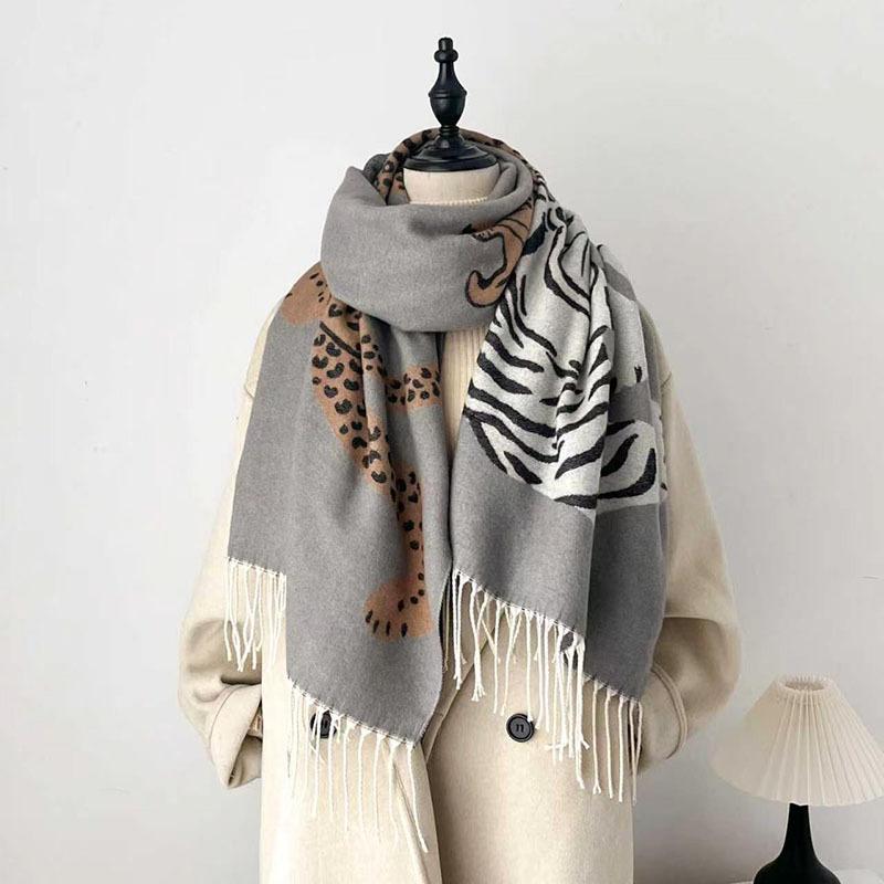 Women S Double Sided Leopard Print Thick Warm Long Scarf Winter Shawl
