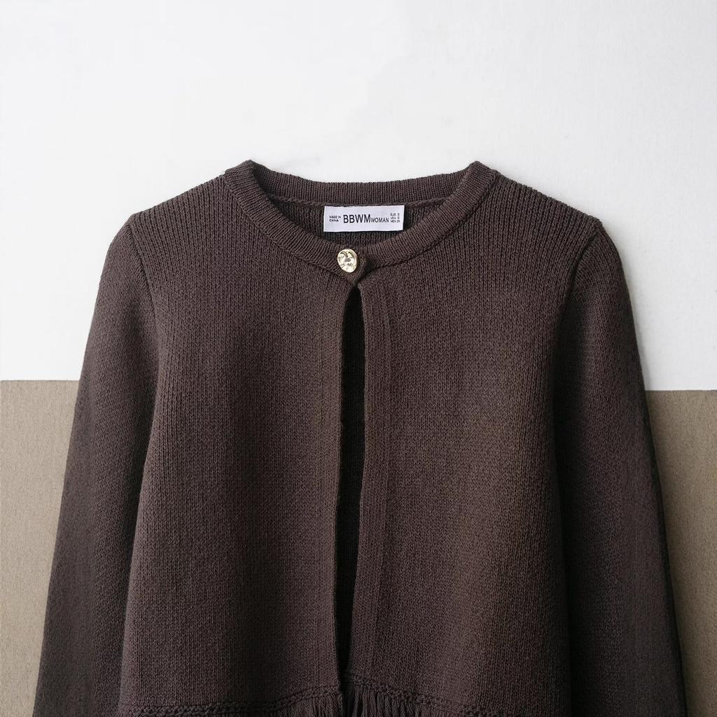 Women'S Fashion Casual Design Tassel Button Knitted Jacket