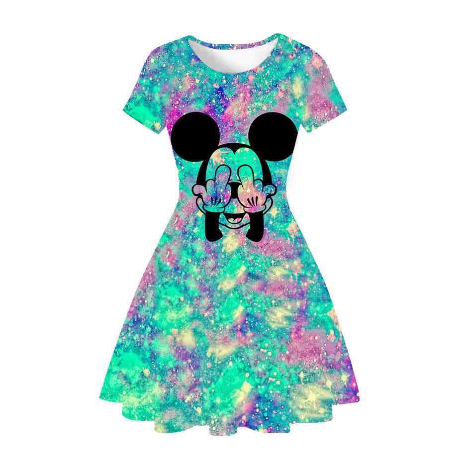 New Mickey Minnie Christmas 2D Printed Short Sleeve Dress Fashion Girls Princess Dress