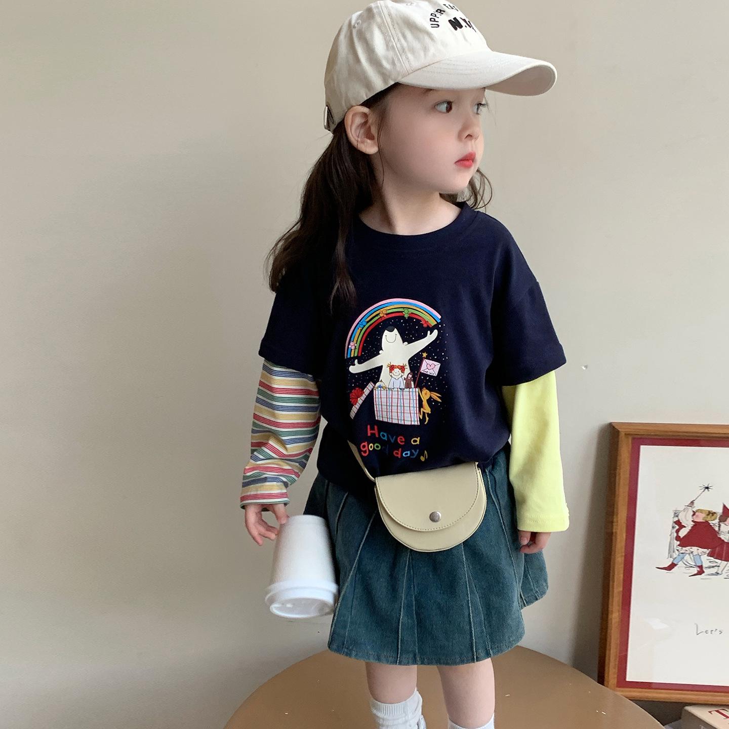 

Girls Long-Sleeve Fashion Top - Spring/Autumn 2025, New Style for Little Girls & Medium Children 130 cm темно-синього кольору