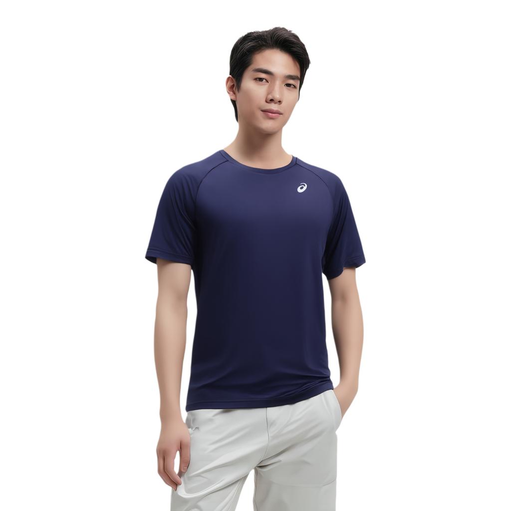 Asics Solid Color Outdoor Casual Sports Crew Neck Short Sleeve T-Shirt Men Tops Navy-Blue 2011C701-400