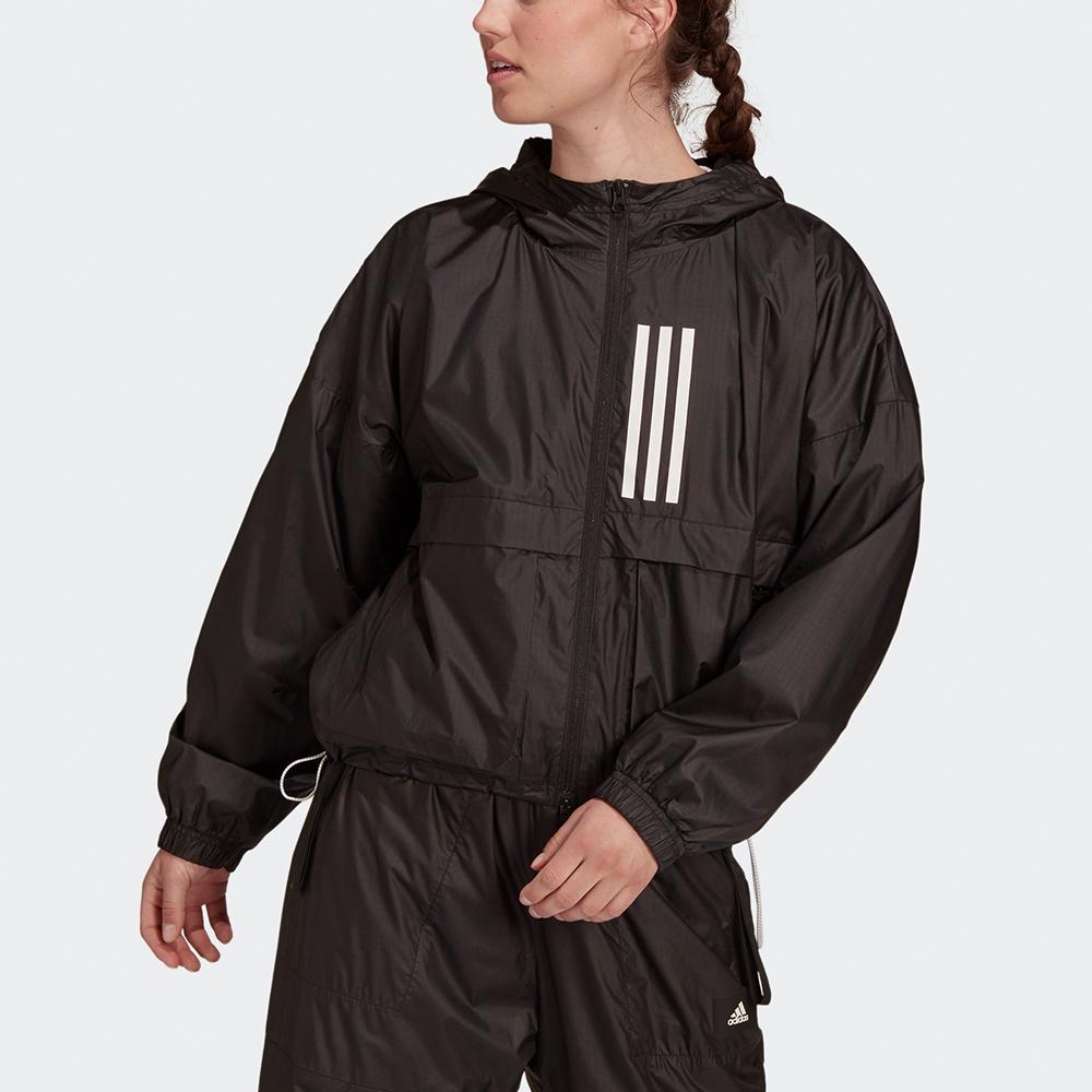 Adidas Windbreaker Jacket With Three Stripes Women Outerwear Black GT3723