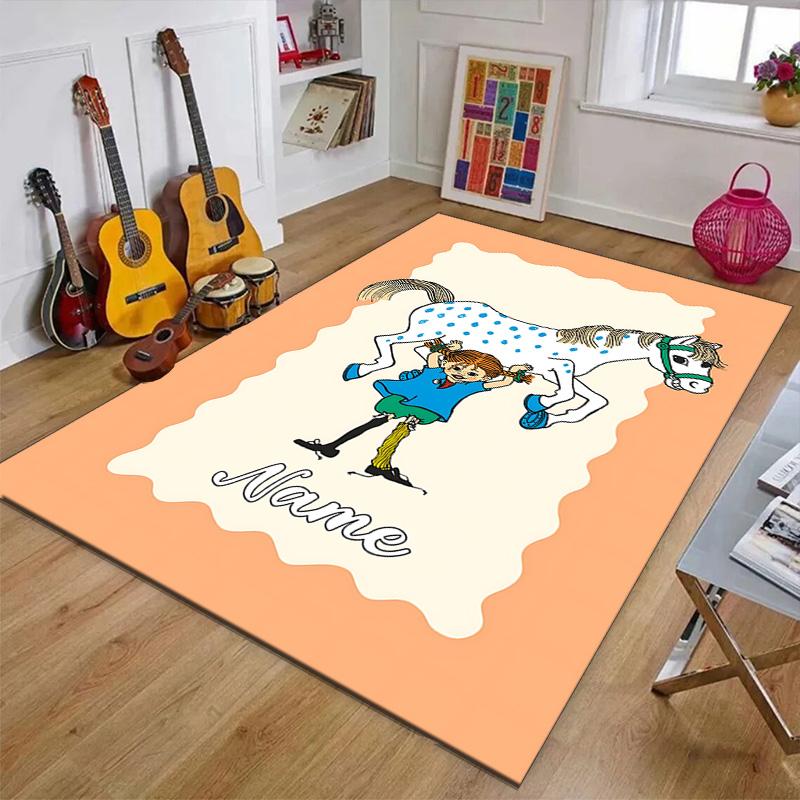 Custom Pippi Longstocking Mat Personalized Name, Polyester Washable Indoor Entryway Rug, Gift for Christmas, Easter, Thanksgiving Day