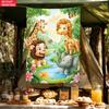 Arazzo da Parete Animali della Giungla Cartoni Animati Decorazione Stanza Bambini Stampa Leone Elefante Giraffa Arte Camera da Letto Bambini Design Giocoso
