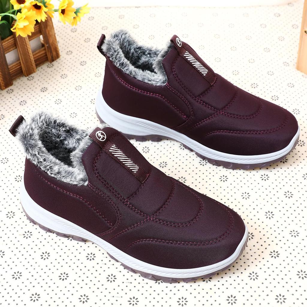 Bottines en coton doublées polaire pour femmes - À enfiler, Épaissies, Grande taille, Style couple, Chaussures d'hiver pour maman âgée