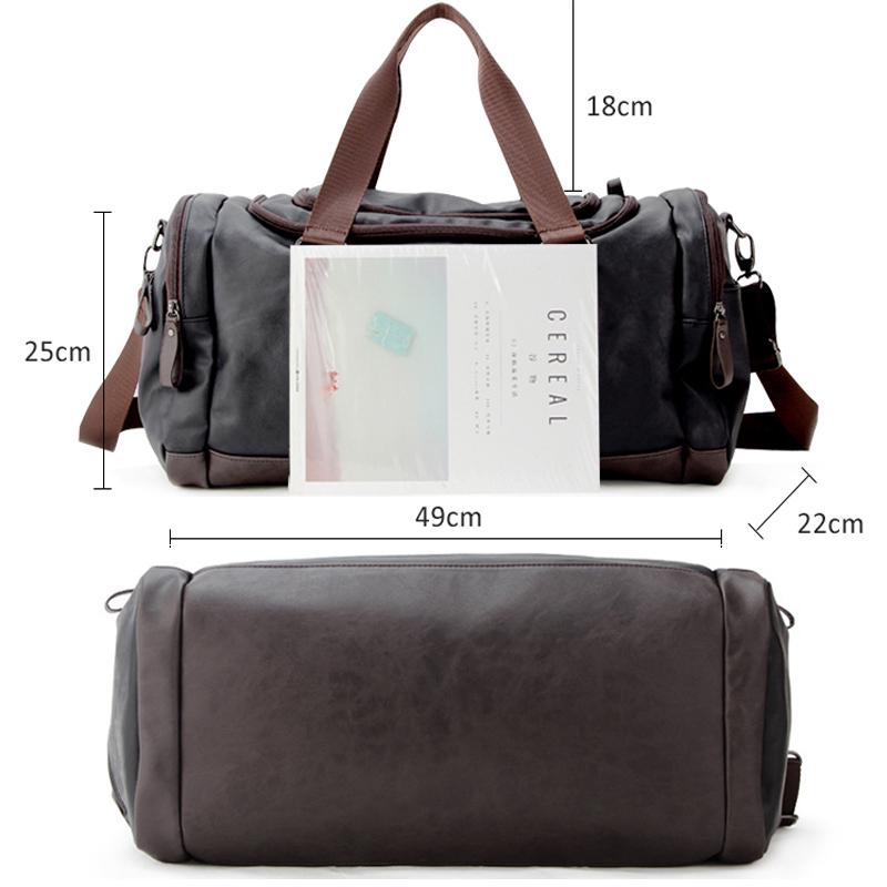 Top Quality Casual Travel Duffel PU Leather Men Large Capacity Travel Messenger Bag Tote Black Bag