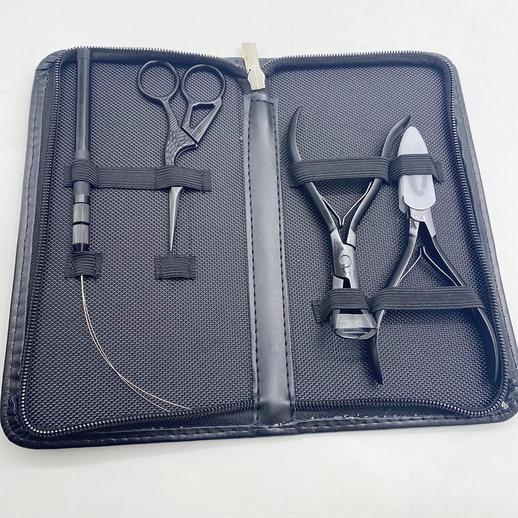 Black Color Hair Extension Tools Kit with Micro Beads Closer Plier Loop Threader Scissors Weaving Needles and Clips